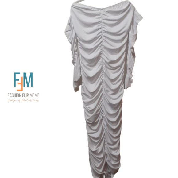 New! Long Sleeve Off-Shoulder All Over Ruched Bodycon Midi Dress, XXL - Picture 3 of 10